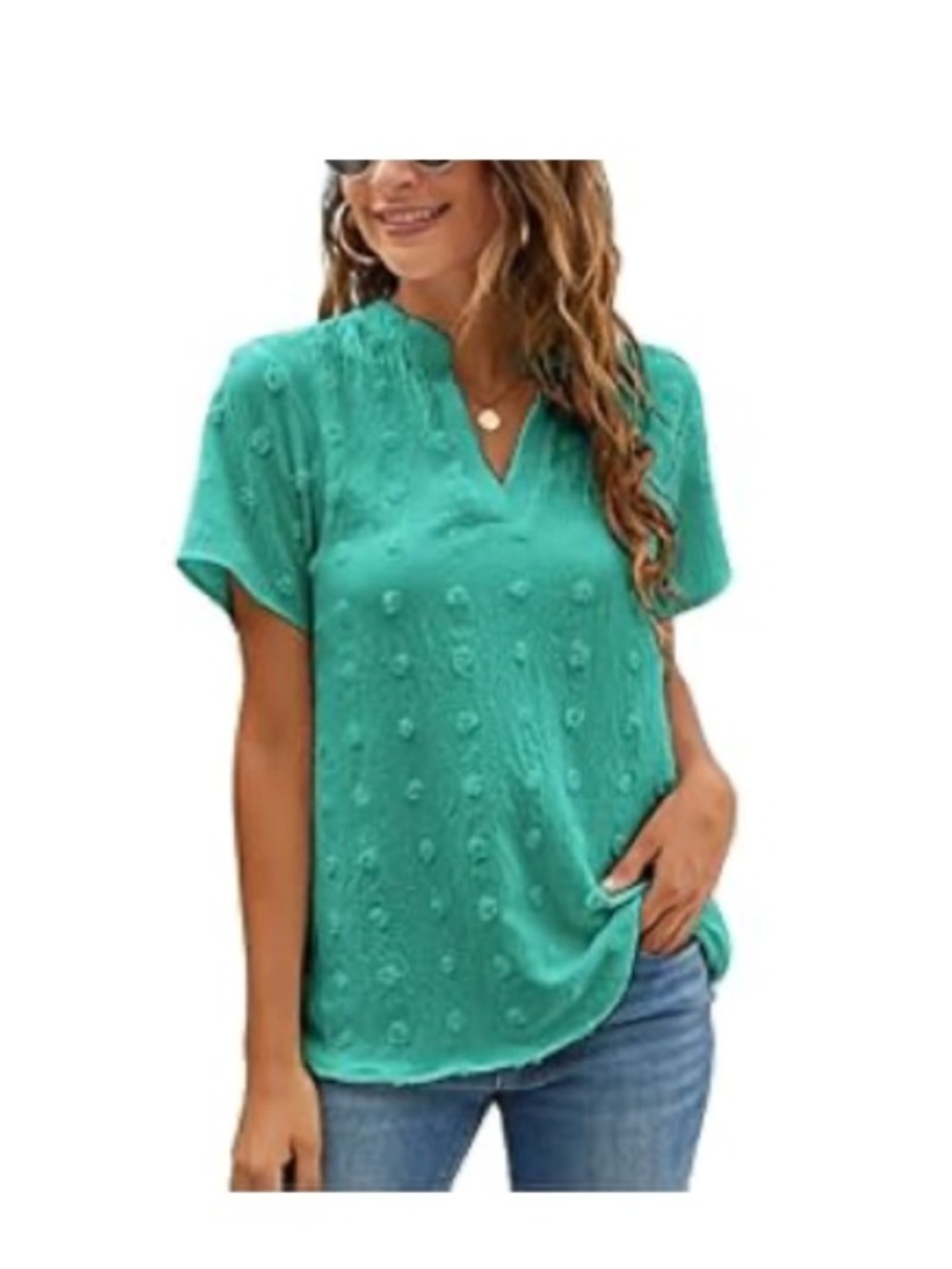 Women’s Teal Dot V-neck Blouse